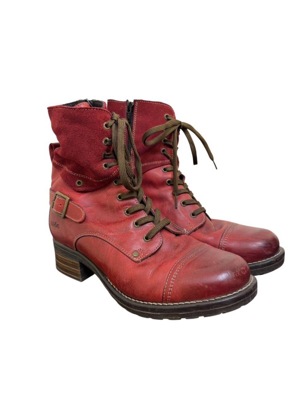 Taos Crave Red Leather Lace-Up Boots 10/10.5